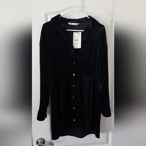 Black Velvet Button-Up Dress